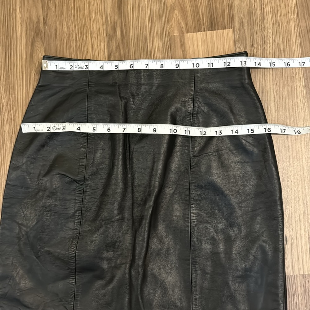 Byrnes & Baker Genuine Leather Soft Black Lined High Waist Zip Up Midi Skirt 10 - Picture 9 of 13